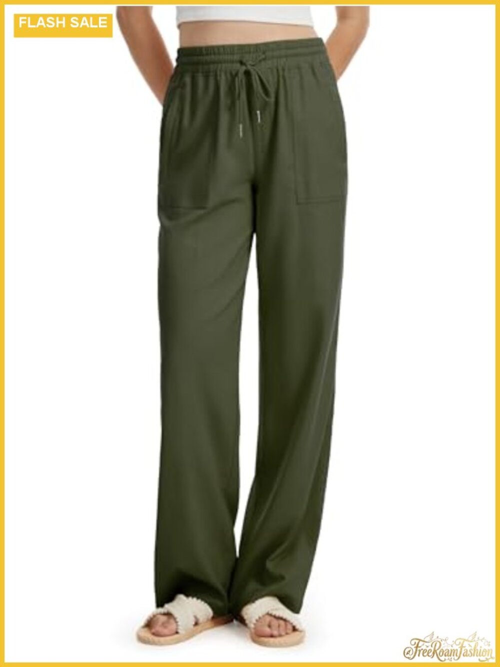 Tall Women Wide Leg Linen Pants 32/34/36 Inseam Palazzo Trousers with Pockets